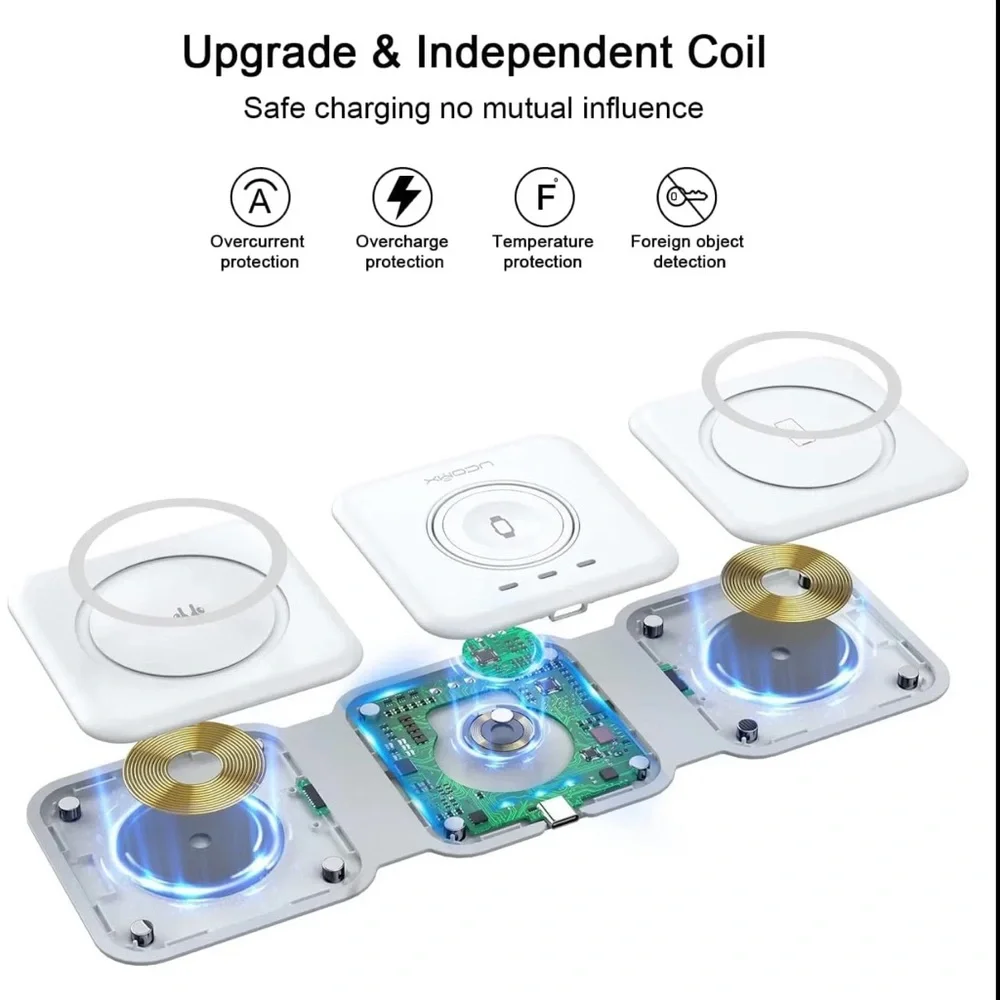 UCOMX Nano 3 in 1 Wireless Charger for iPhone, Magnetic 3 in 1 New White